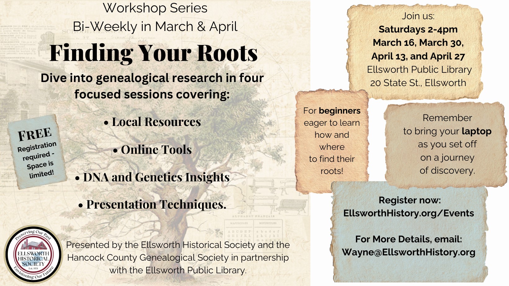 Finding Your Roots: bi-weekly workshops tracing your family tree